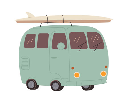 Travel car with surfboardのイラスト素材