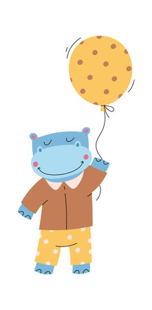 Cute hippo with balloonのイラスト素材