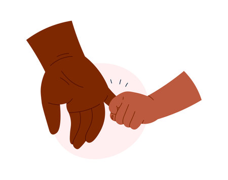 Child hand holding adult fingerのイラスト素材