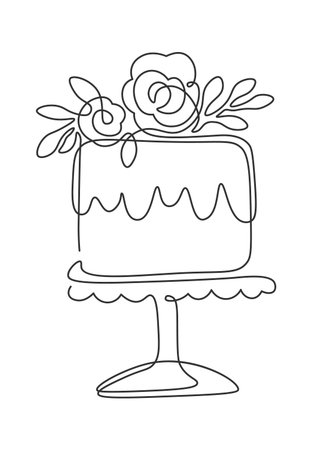 Birthday cake with candle in line artのイラスト素材