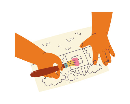 Small child hands paintingのイラスト素材