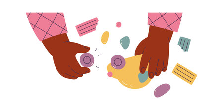 Small child hands repair toy carのイラスト素材