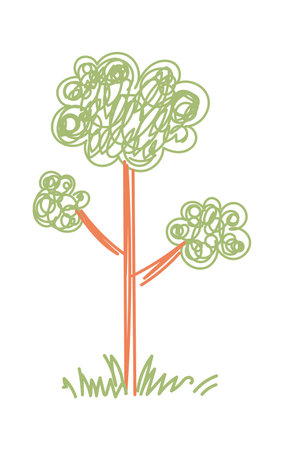 Children drawing tree by pencilのイラスト素材