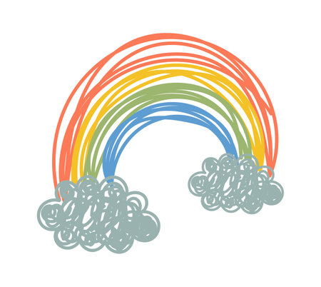 Children drawing rainbow by pencilのイラスト素材