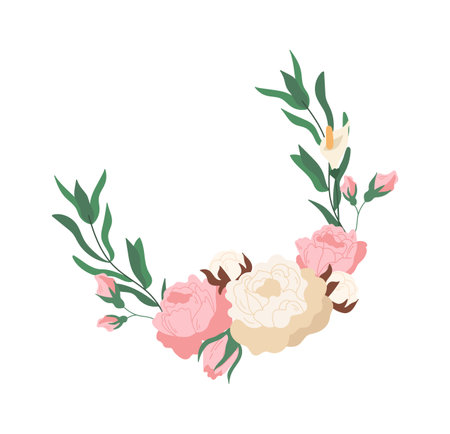 Flower arrangements with rose and green branchesのイラスト素材