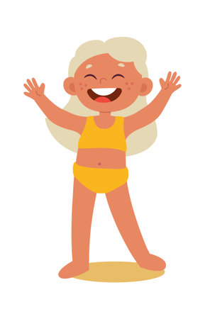 Happy kid in swimwear on the beachのイラスト素材