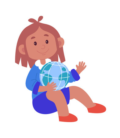 Cute girl with globe Astronomyのイラスト素材