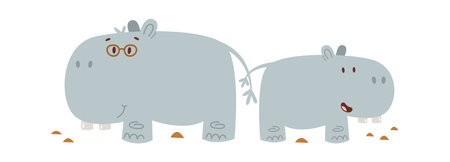 Baby animal hippo with dadのイラスト素材