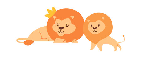 Cute wild lion cub with fatherのイラスト素材