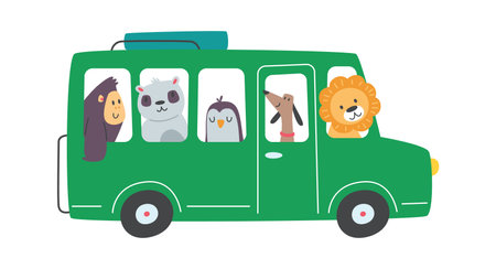 Cute animals inside busのイラスト素材