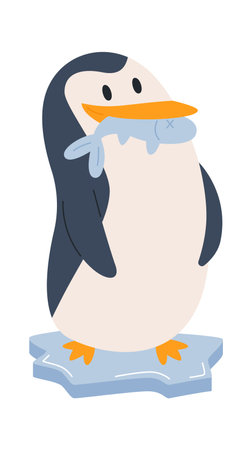 Penguin On Ice Eating Fishのイラスト素材
