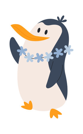 Penguin With Flower Wreathのイラスト素材