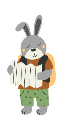 Rabbit Tourist With Map And Backpackのイラスト素材
