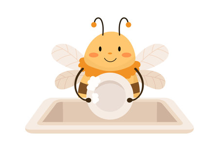 Bee Washing Dishesのイラスト素材