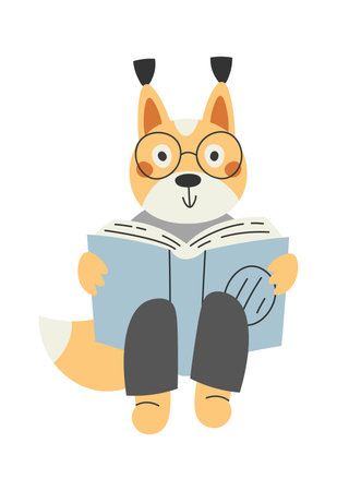 Fox Reading Bookのイラスト素材