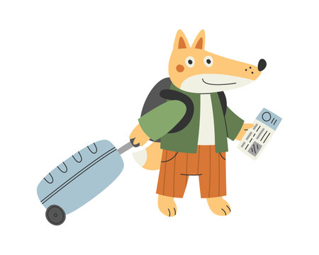 Fox Tourist With Suitcase And Ticketのイラスト素材