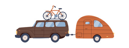 Travel car with bicycle flat illustrationのイラスト素材