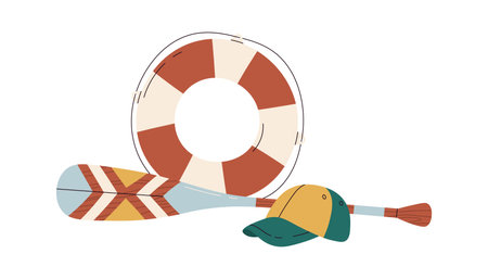 Oars, Lifebuoy and Baseball Capのイラスト素材