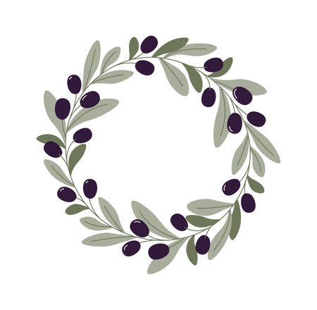 Olive Floral Round Frameのイラスト素材