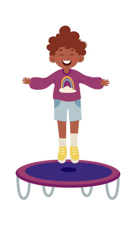 Boy Jumping On Trampolineのイラスト素材