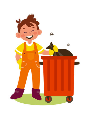 Happy boy cleaningのイラスト素材