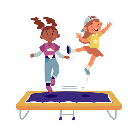 Girls Jumping On Trampolineのイラスト素材