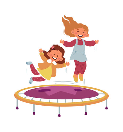 Girls Jumping On Trampolineのイラスト素材