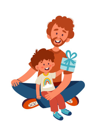 Father And Son With Giftのイラスト素材