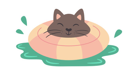 Cat In Inflatable Swim Ringのイラスト素材