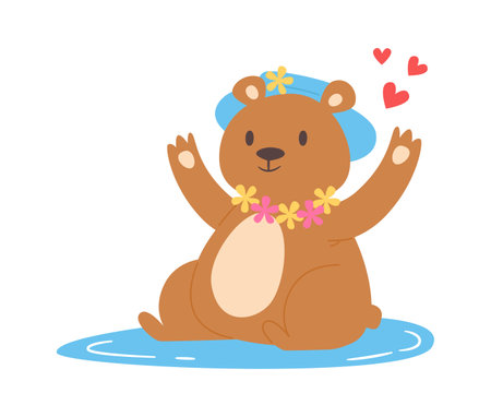 Bear in Puddleのイラスト素材