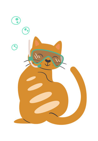 Cat With Snorkel Maskのイラスト素材
