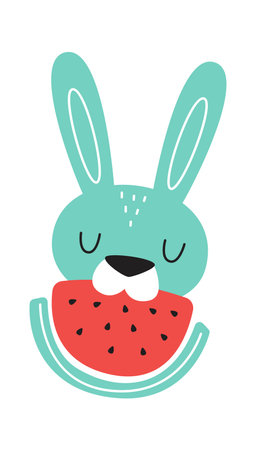 Rabbit Eats Watermelonのイラスト素材