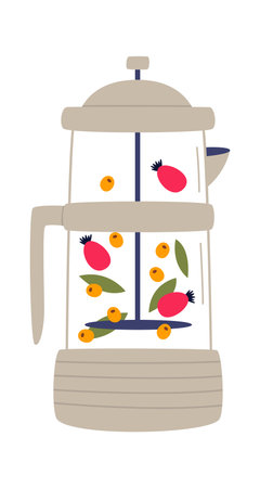 Teapot With Berry Teaのイラスト素材