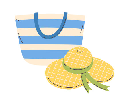 Beach Bag And Women Hatのイラスト素材