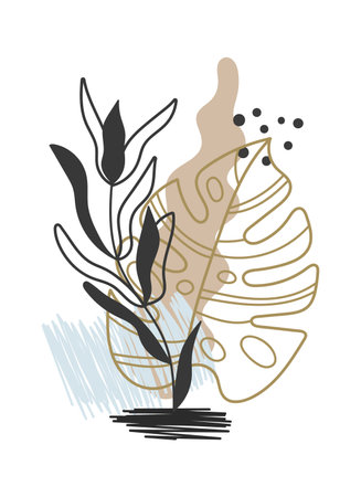 Tropical Plants Bouquetのイラスト素材