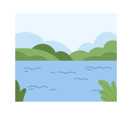 Sea And Hills Landscape Backgroundのイラスト素材
