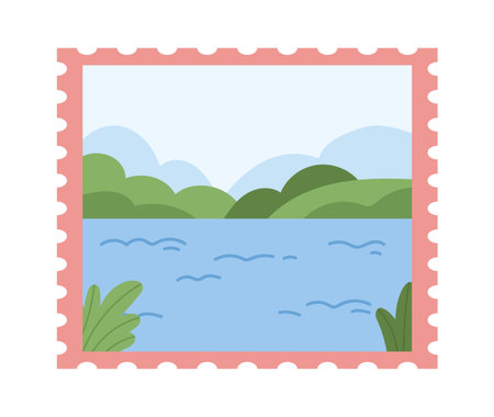 Lake Landscape Postage Stampのイラスト素材