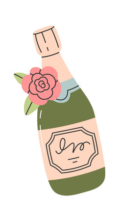 Champagne Bottle With Roseのイラスト素材