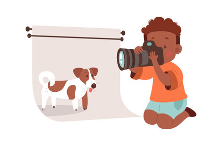 Boy Filming Dog On Cameraのイラスト素材