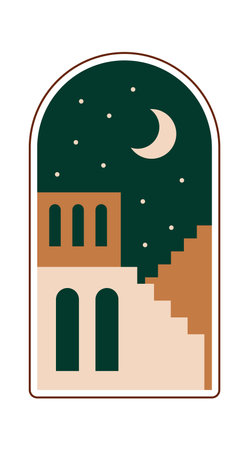 Oriental Arch With Buildings Landscapeのイラスト素材