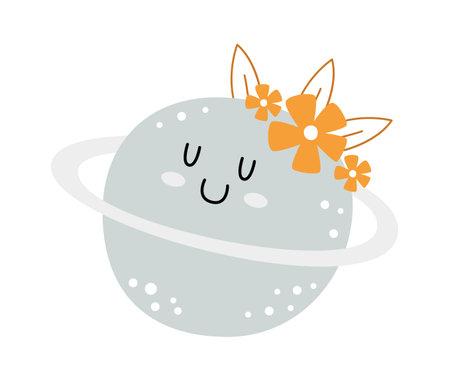 Planet Character With Flowersのイラスト素材