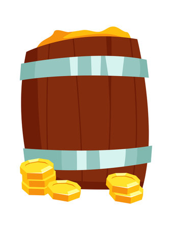 Wooden Barrel With Treasureのイラスト素材