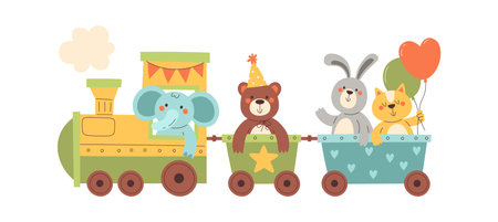 Animals On The Trainのイラスト素材