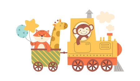 Animals On The Trainのイラスト素材