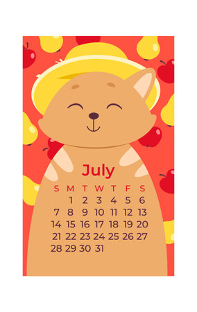 July Cat Calendarのイラスト素材