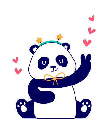 Birthday Panda With Heartsのイラスト素材