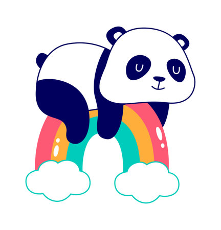 Panda Lying On Rainbowのイラスト素材
