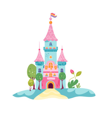 Fairytale Castle With Flagのイラスト素材