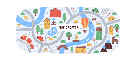 Map With Road And River Backgroundのイラスト素材