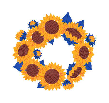 Sunflowers Round Frameのイラスト素材